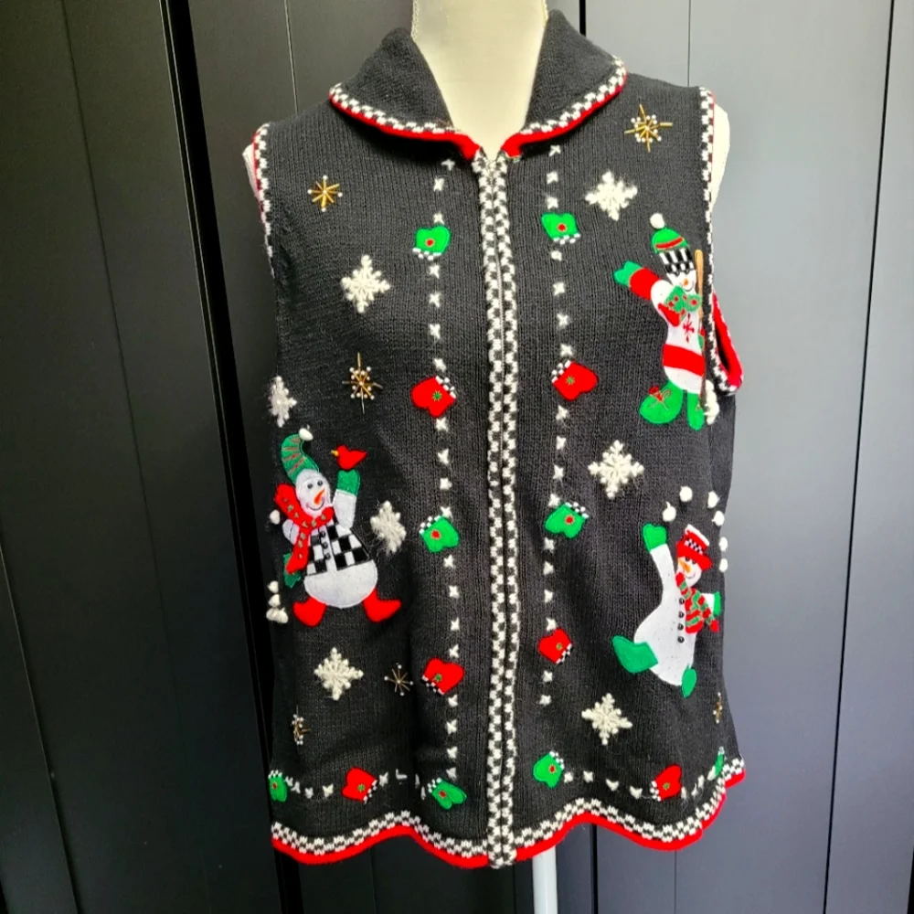 Vintage 1990s/early 2000s beaded embroidered ugly holiday sweater vest
